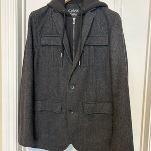 Calvin Klein Men’s Blazer Jacket w/ Zip Hoodie Insert – Size M – Charcoal Knit